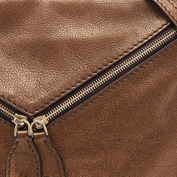 Pre Owned D&G Metallic Brown Leather Lock Envelope Zip Shoulder Bag