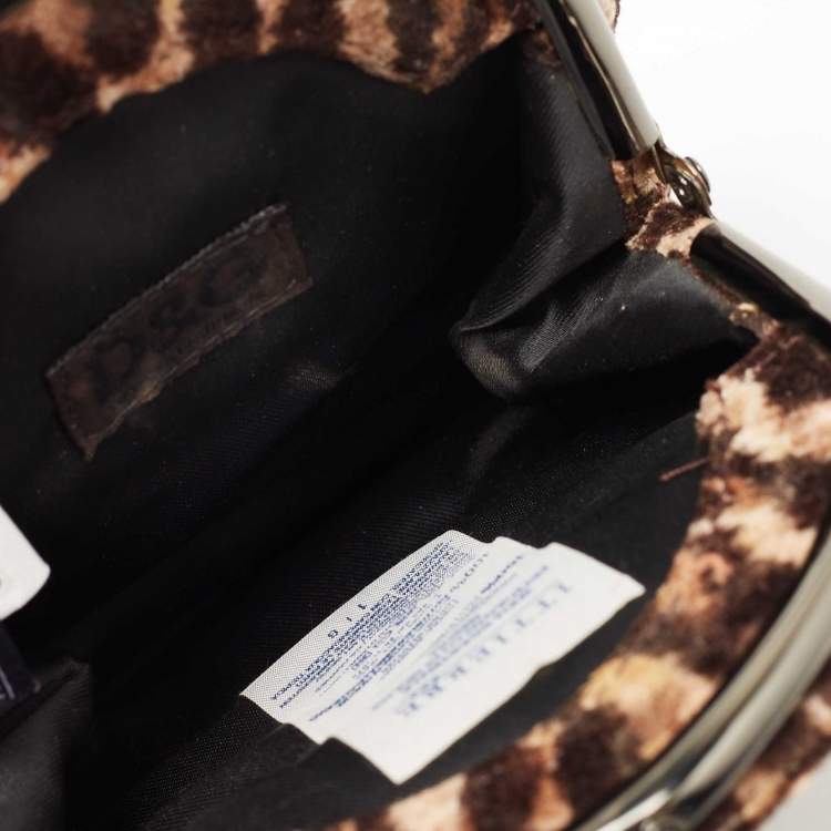 Pre Owned D&G Brown Leopard Print Velvet Frame Clutch Bag 
