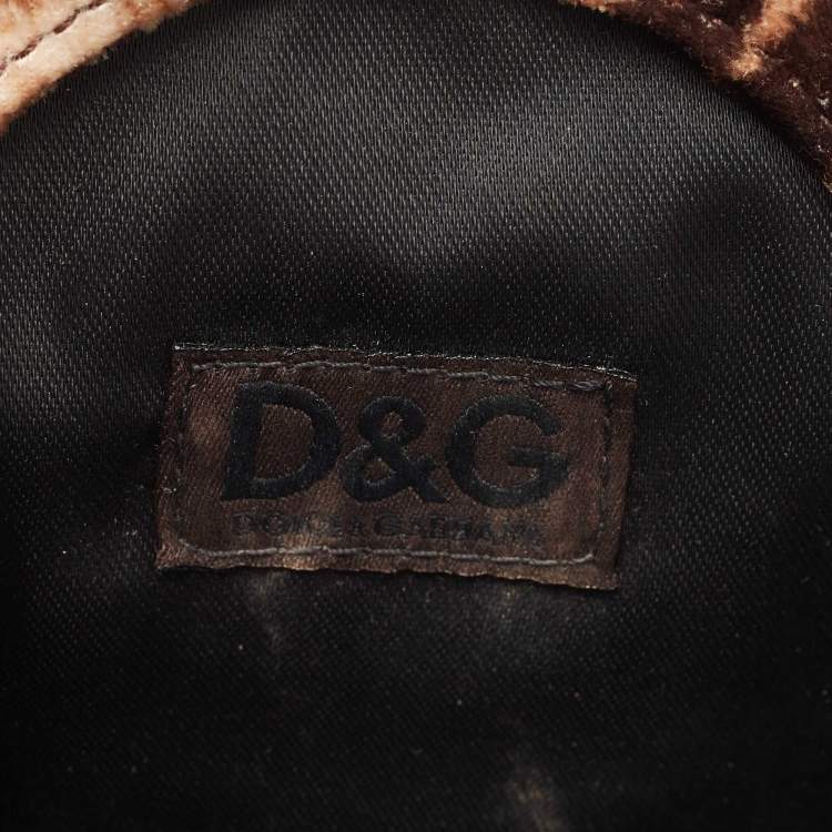 Pre Owned D&G Brown Leopard Print Velvet Frame Clutch Bag 