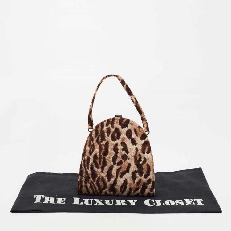 Pre Owned D&G Brown Leopard Print Velvet Frame Clutch Bag 