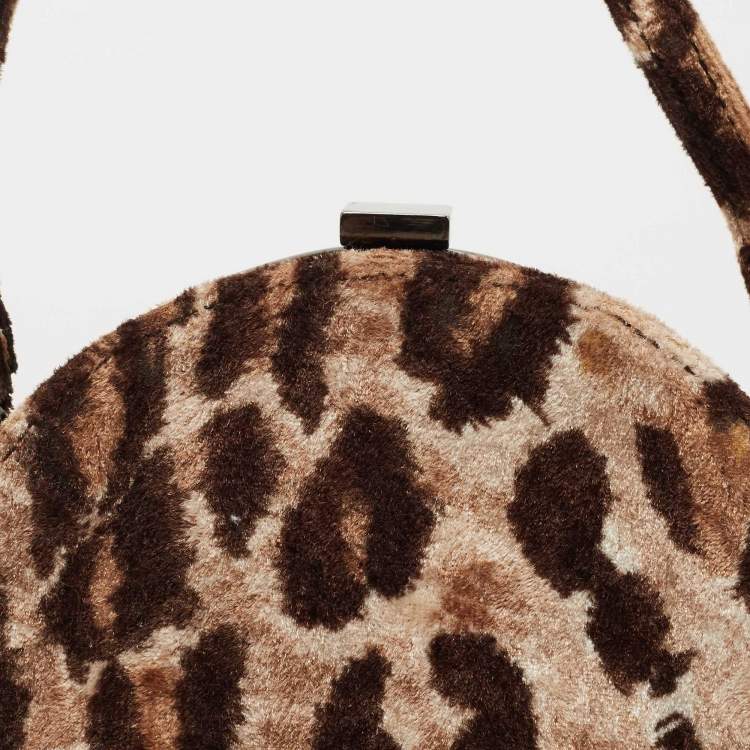 Pre Owned D&G Brown Leopard Print Velvet Frame Clutch Bag 