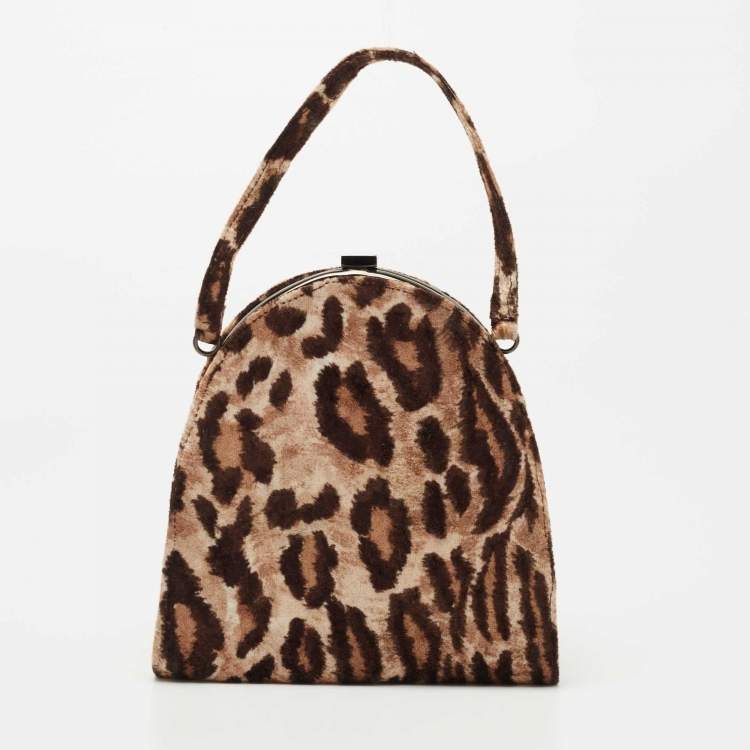 Pre Owned D&G Brown Leopard Print Velvet Frame Clutch Bag 