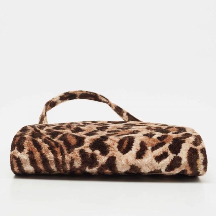 Pre Owned D&G Brown Leopard Print Velvet Frame Clutch Bag 
