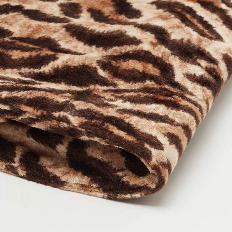 Pre Owned D&G Brown Leopard Print Velvet Frame Clutch Bag 