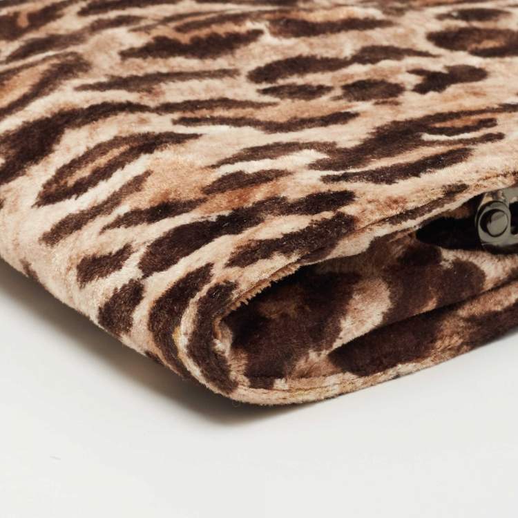 Pre Owned D&G Brown Leopard Print Velvet Frame Clutch Bag 