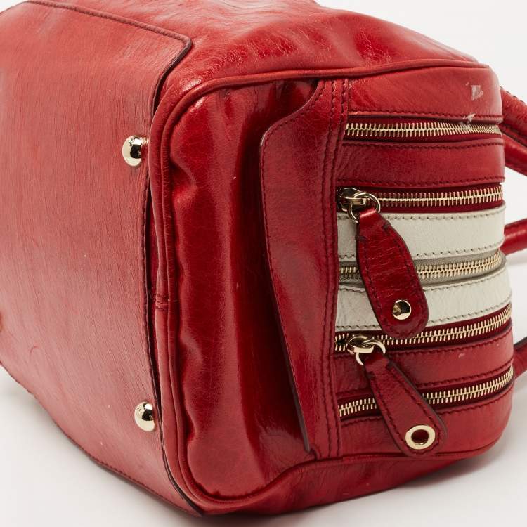 Pre Owned D&G Red/White Leather Lily Bag Bowler Bag