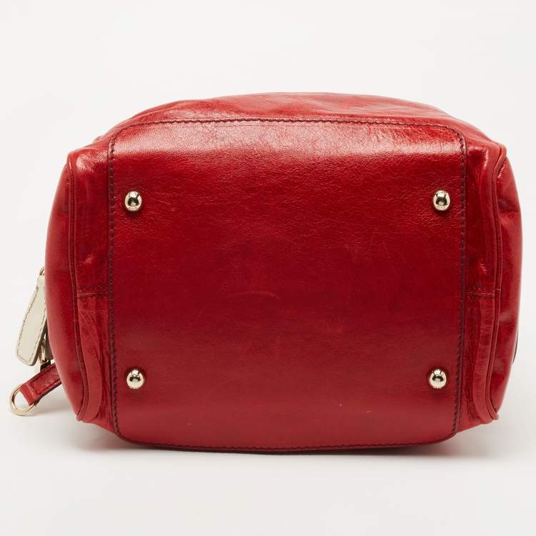Pre Owned D&G Red/White Leather Lily Bag Bowler Bag