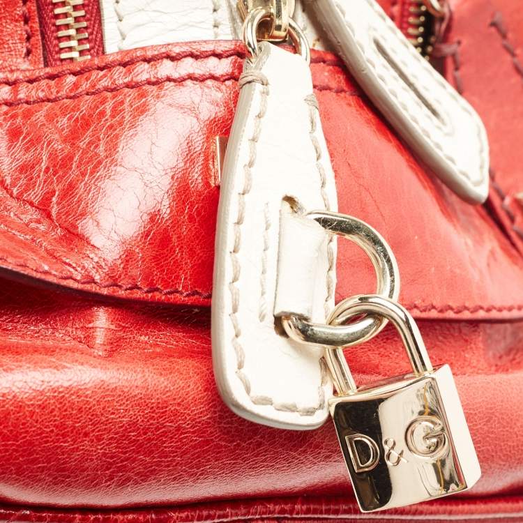 Pre Owned D&G Red/White Leather Lily Bag Bowler Bag