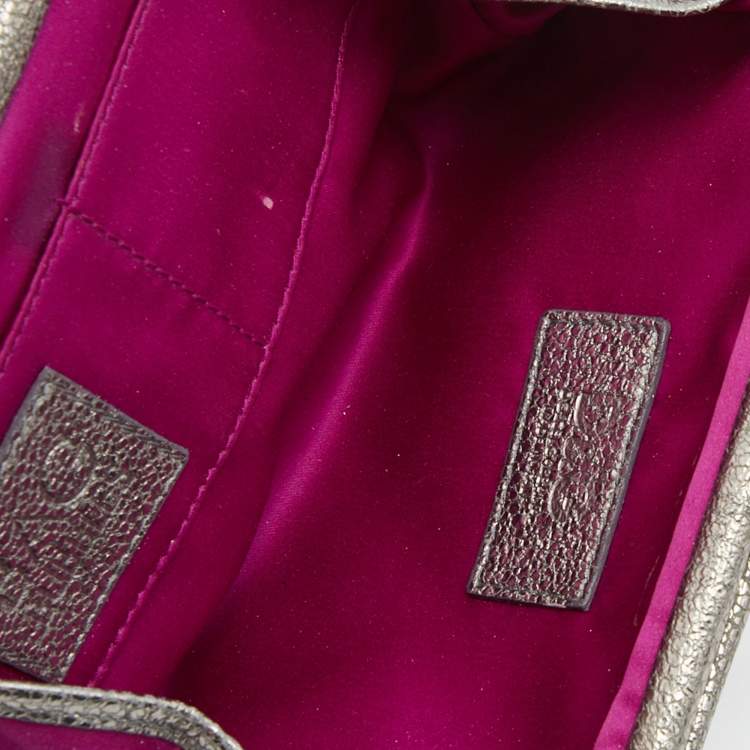Pre Owned D&G Metallic Silver Leather Embellished Leather Clutch