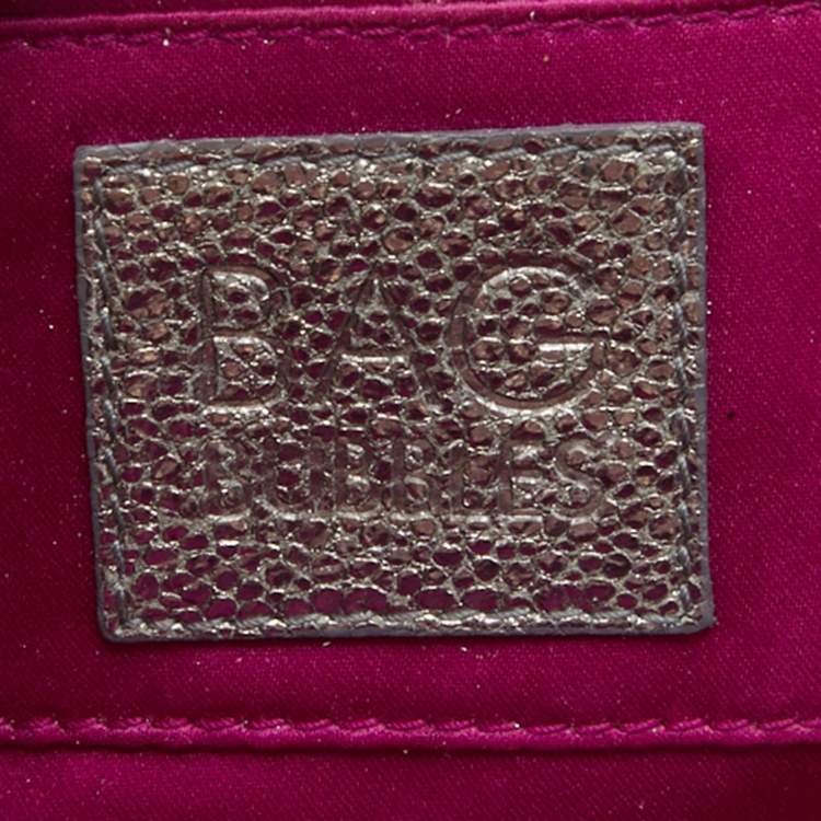 Pre Owned D&G Metallic Silver Leather Embellished Leather Clutch