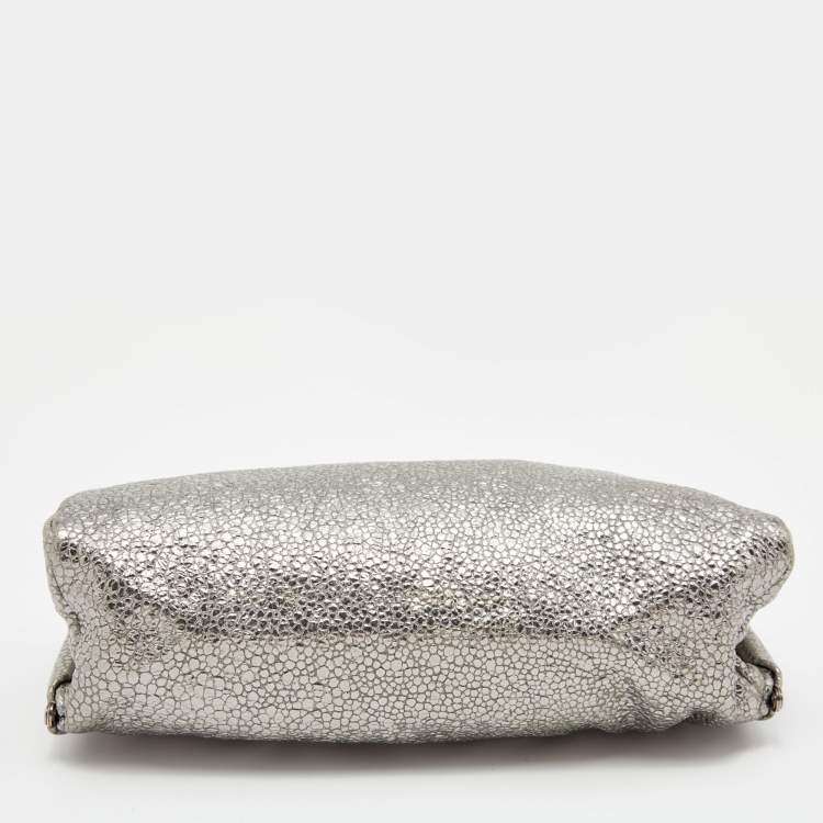 Pre Owned D&G Metallic Silver Leather Embellished Leather Clutch