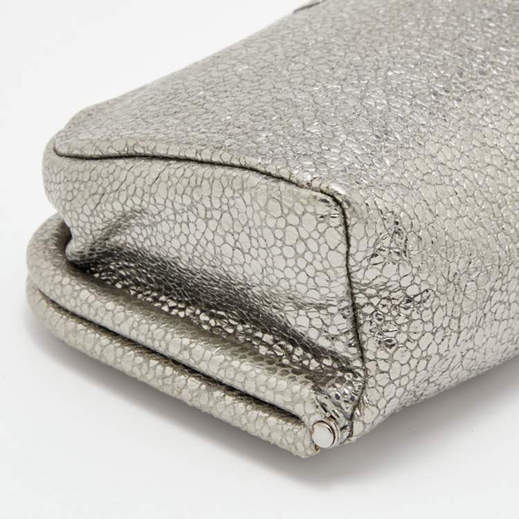 Pre Owned D&G Metallic Silver Leather Embellished Leather Clutch