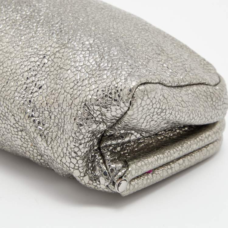 Pre Owned D&G Metallic Silver Leather Embellished Leather Clutch