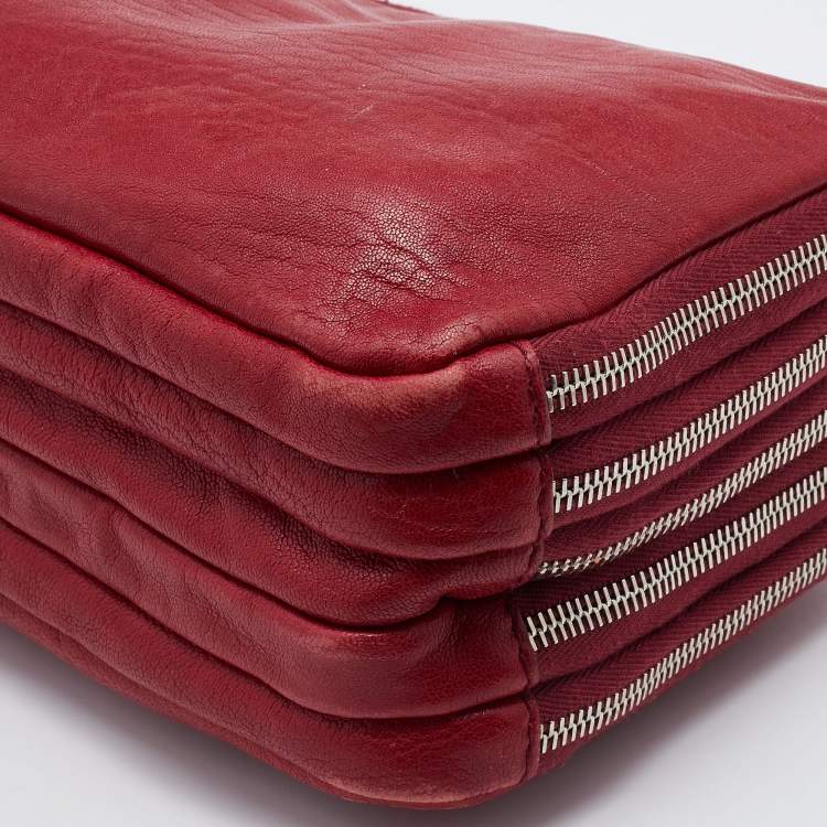 Pre Owned D&G Red Leather Top Zip Camera Crossbody Bag