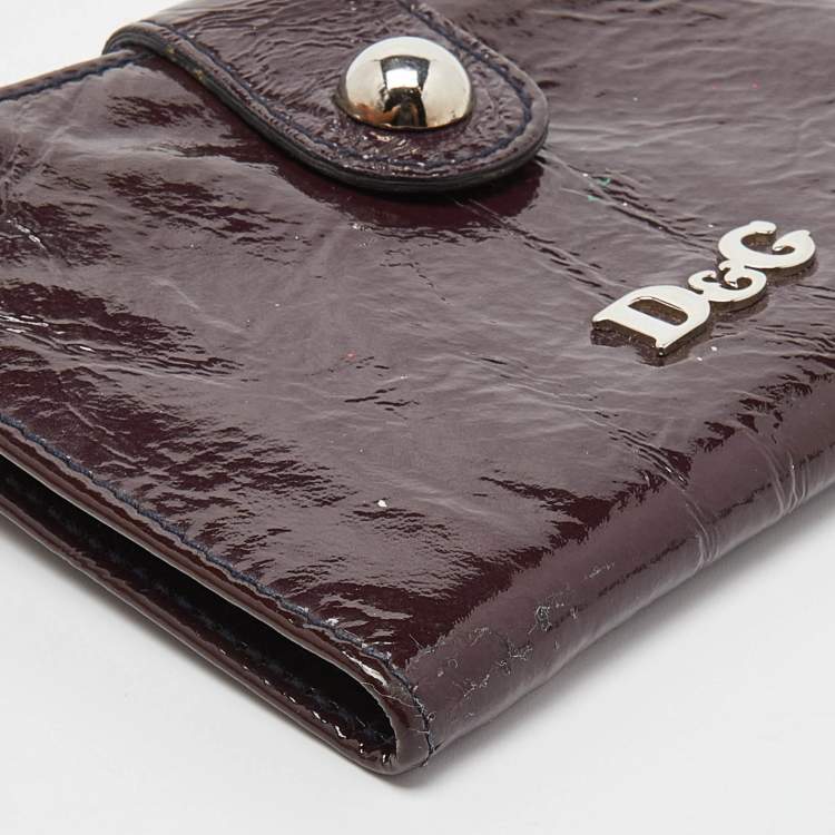 Pre Owned D&G Plum Patent Leather Double Zip Bifold Flap Wallet