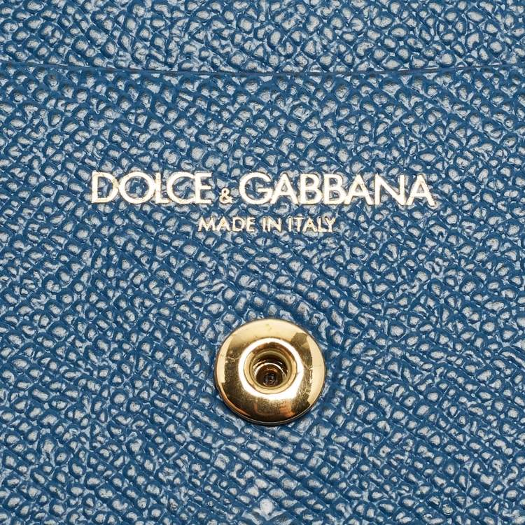 Pre Owned Dolce & Gabbana Blue Grained Leather DG Logo Flap Chain Clutch