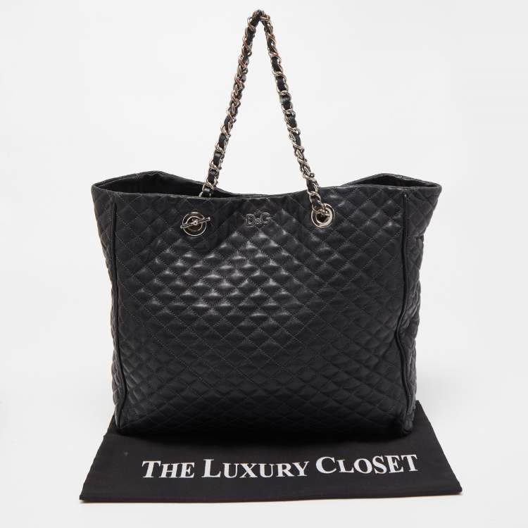 Pre Owned D&G Black Quilted Leather Lily Glam Tote