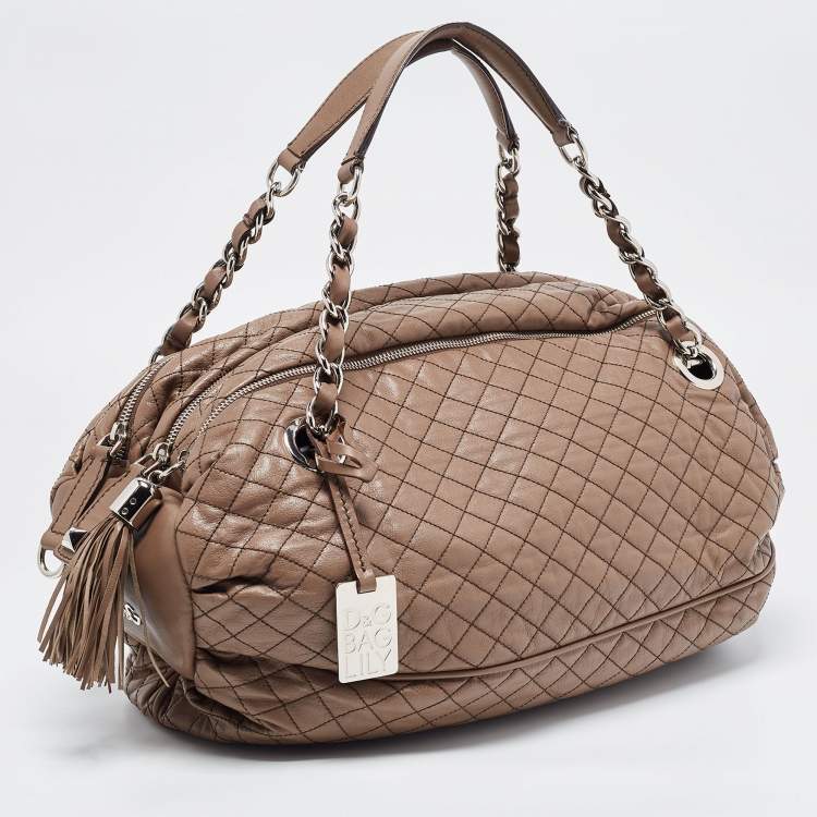 Pre Owned D&G Brown Leather Quilted Lily Glam Shoulder Bag