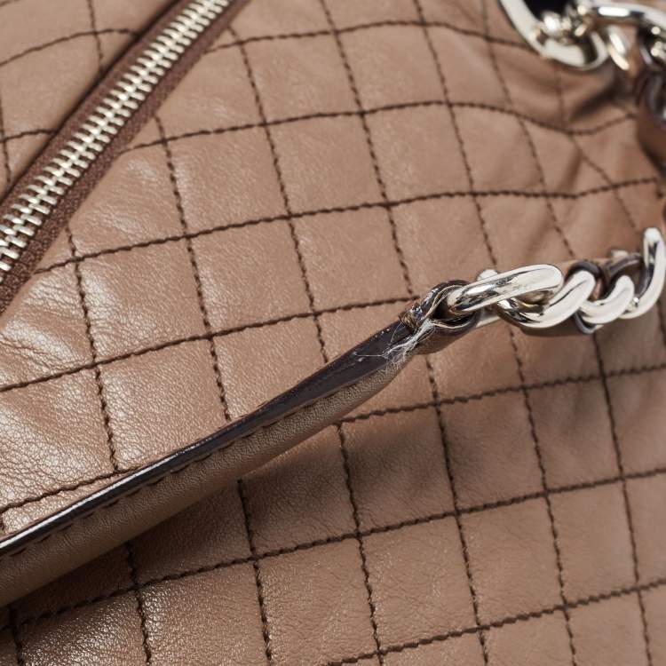 Pre Owned D&G Brown Leather Quilted Lily Glam Shoulder Bag