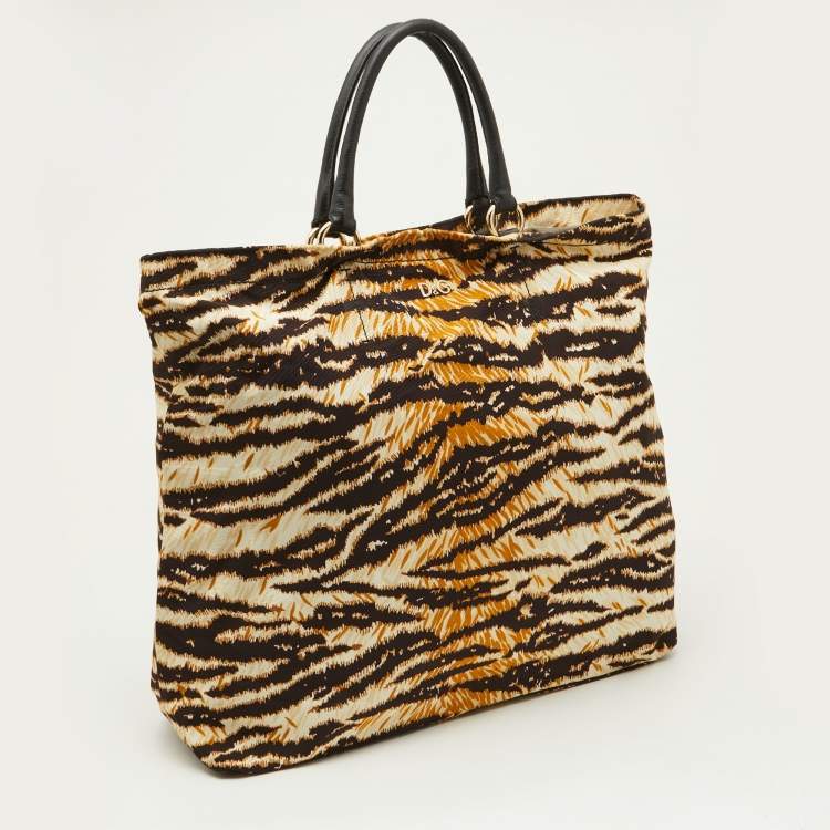 Pre Owned D&G Beige/Brown Zebra Print Canvas Kori Shopper Tote