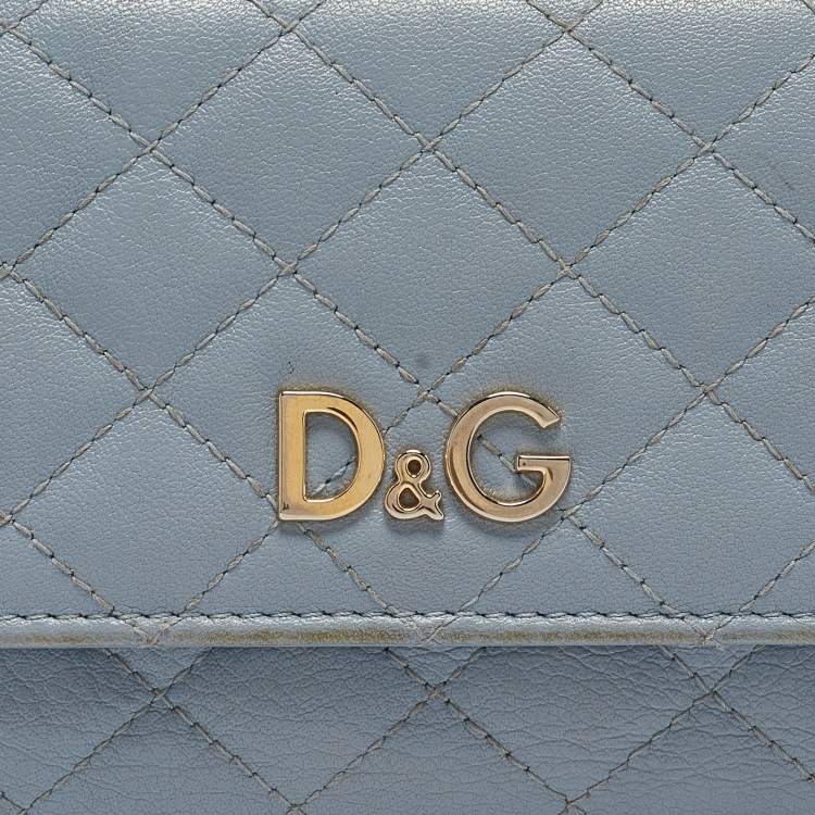 Pre Owned D&G Light Blue Quilted Leather Continental Wallet