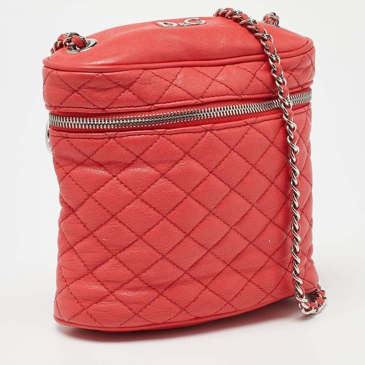 Pre Owned D&G Red Leather Lily Glam Chain Crossbody Bag