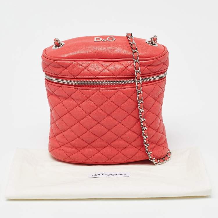 Pre Owned D&G Red Leather Lily Glam Chain Crossbody Bag