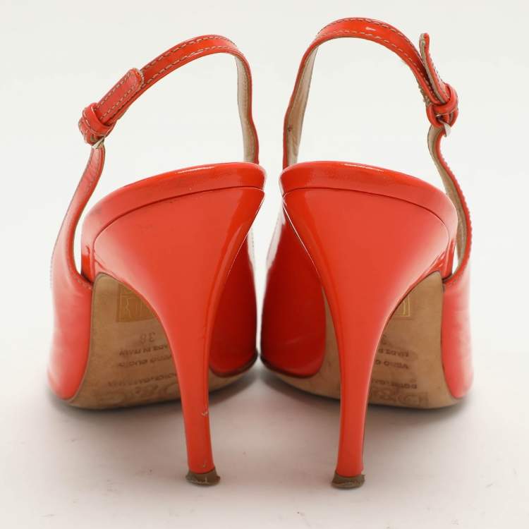 Pre Owned D&G Orange Patent Leather Peep Toe Slingback Sandals Size 38