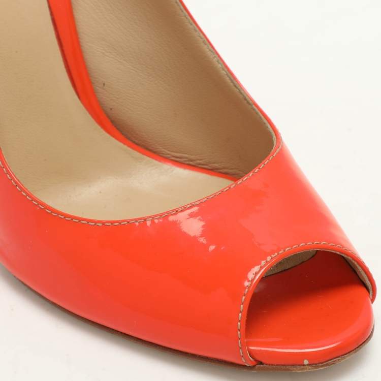 Pre Owned D&G Orange Patent Leather Peep Toe Slingback Sandals Size 38