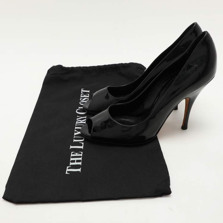 Pre Owned D&G Black Patent Leather Peep Toe Pumps Size 39