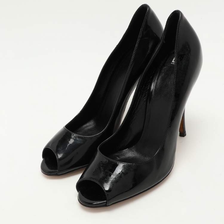 Pre Owned D&G Black Patent Leather Peep Toe Pumps Size 39