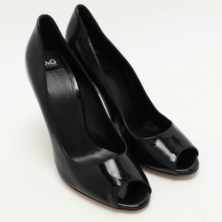 Pre Owned D&G Black Patent Leather Peep Toe Pumps Size 39