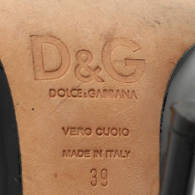 Pre Owned D&G Black Patent Leather Peep Toe Pumps Size 39