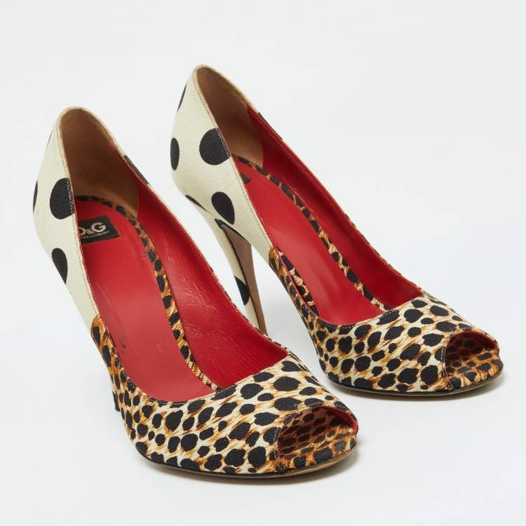 Pre Owned D&G Multicolor Printed Canvas Peep Toe Pumps Size 39