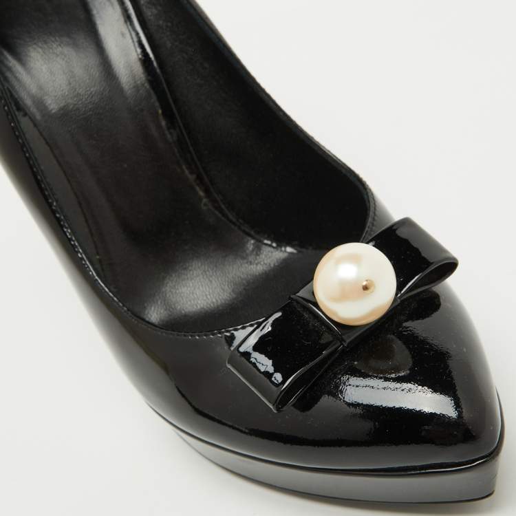 Pre Owned D&G Black Patent Leather Pointed Toe Platform Pumps Size 38