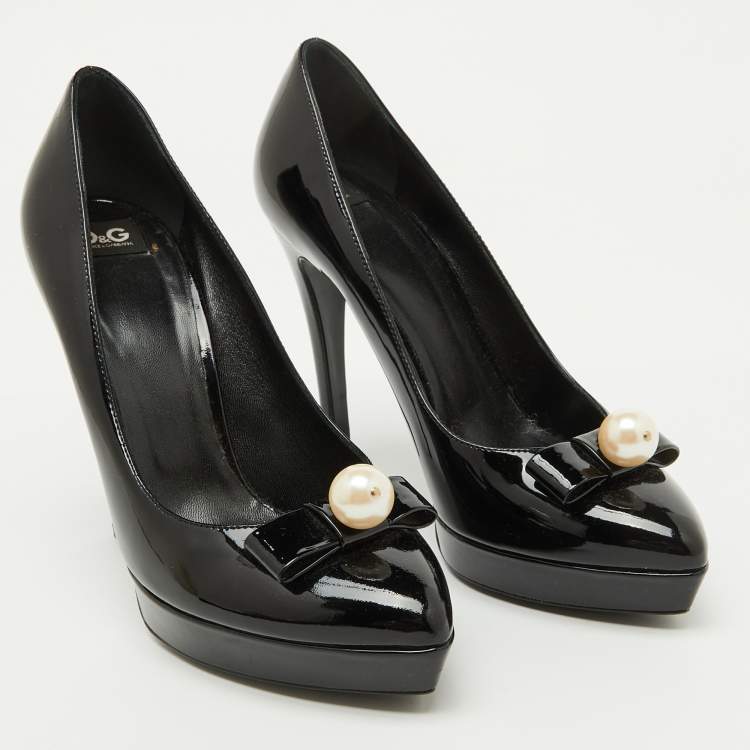 Pre Owned D&G Black Patent Leather Pointed Toe Platform Pumps Size 38