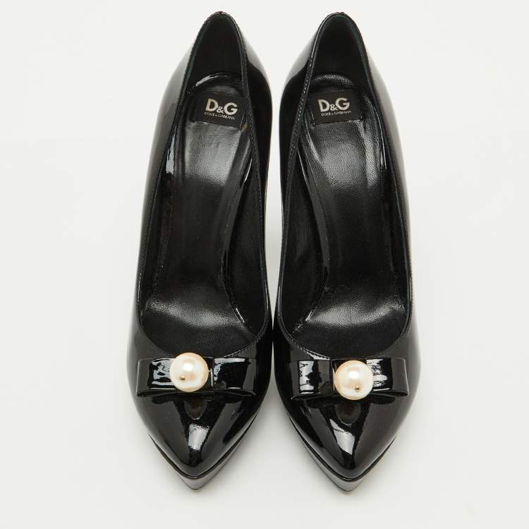 Pre Owned D&G Black Patent Leather Pointed Toe Platform Pumps Size 38