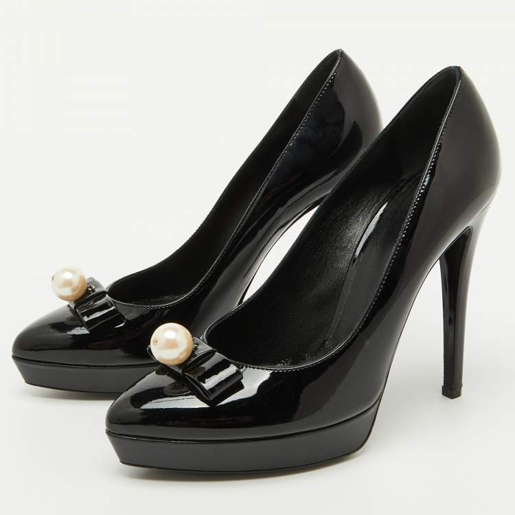 Pre Owned D&G Black Patent Leather Pointed Toe Platform Pumps Size 38