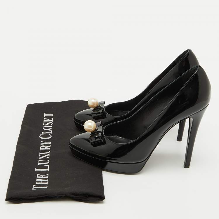 Pre Owned D&G Black Patent Leather Pointed Toe Platform Pumps Size 38