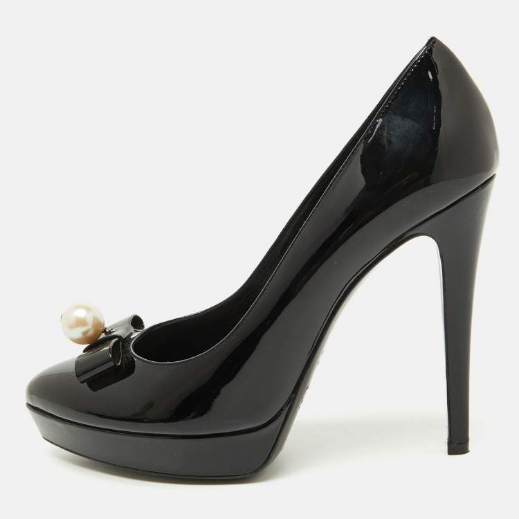 Pre Owned D&G Black Patent Leather Pointed Toe Platform Pumps Size 38