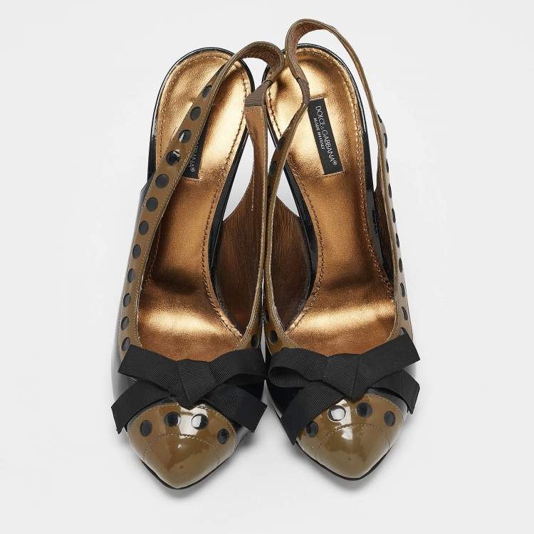 Pre Owned D&G Grey/Black Patent Leather Bow Slingback Pumps Size 40
