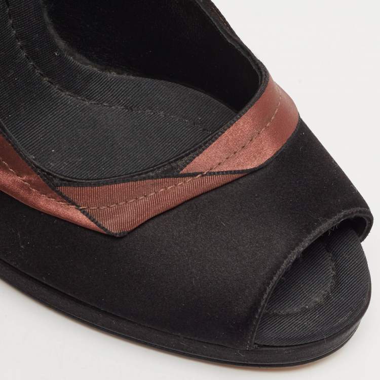Pre Owned D&G Black/Brown Satin Peep Toe Pumps Size 40