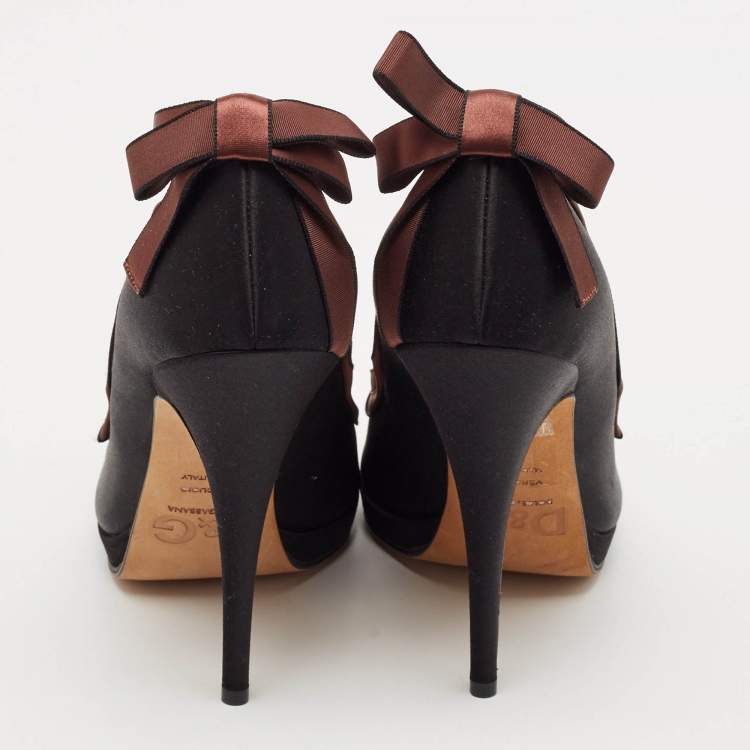 Pre Owned D&G Black/Brown Satin Peep Toe Pumps Size 40
