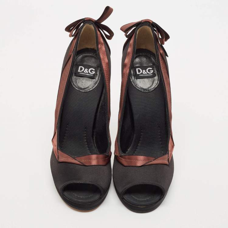 Pre Owned D&G Black/Brown Satin Peep Toe Pumps Size 40