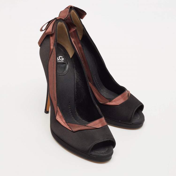 Pre Owned D&G Black/Brown Satin Peep Toe Pumps Size 40