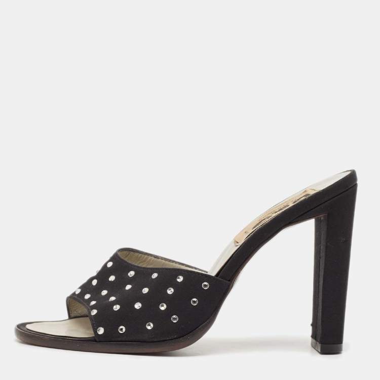 Pre Owned D&G Black Satin Crystal Embellished Slide Sandals Size 37