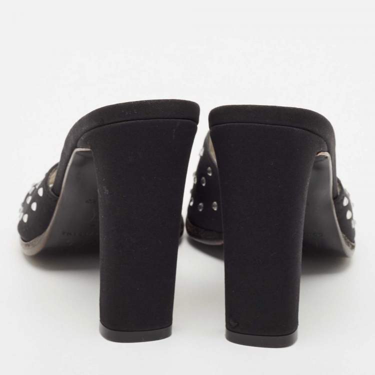 Pre Owned D&G Black Satin Crystal Embellished Slide Sandals Size 37