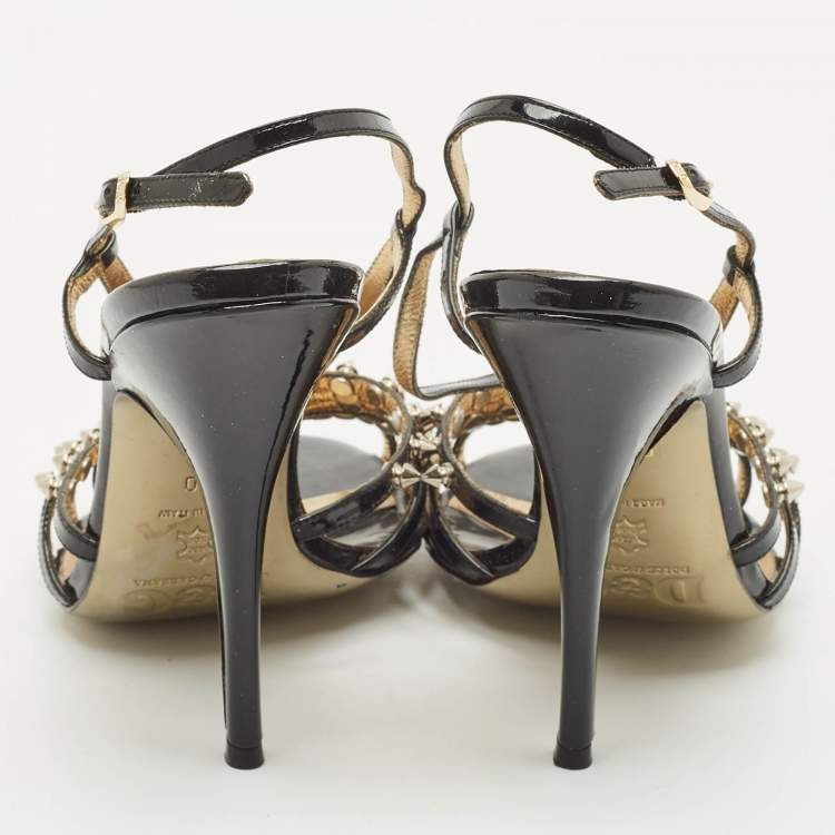 Pre Owned D&G Black Patent Leather Studded Slingback Sandals Size 40