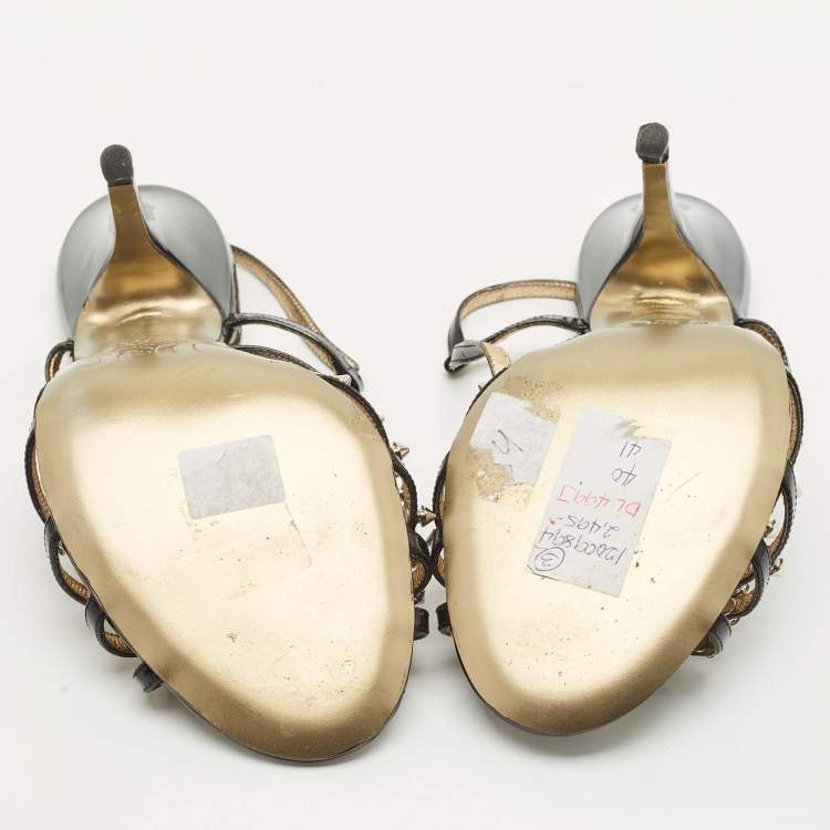 Pre Owned D&G Black Patent Leather Studded Slingback Sandals Size 40