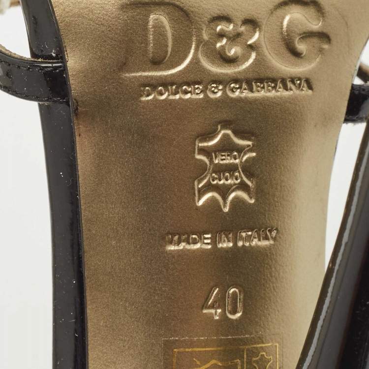 Pre Owned D&G Black Patent Leather Studded Slingback Sandals Size 40
